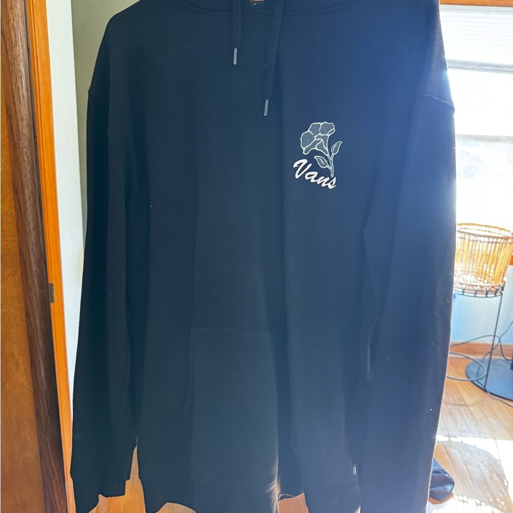 Vans Black Hoodie with White Floral Logo